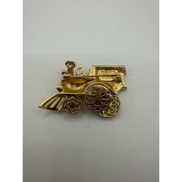 Smithsonian Gold-Tone Train & Christmas Stocking Brooch Pin Set - Picture 2 of 4